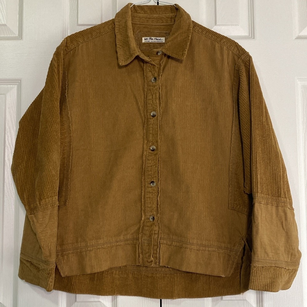 We The Free Shirt Jacket Womens XS Brown Corduroy Shacket Boho Western Oversized